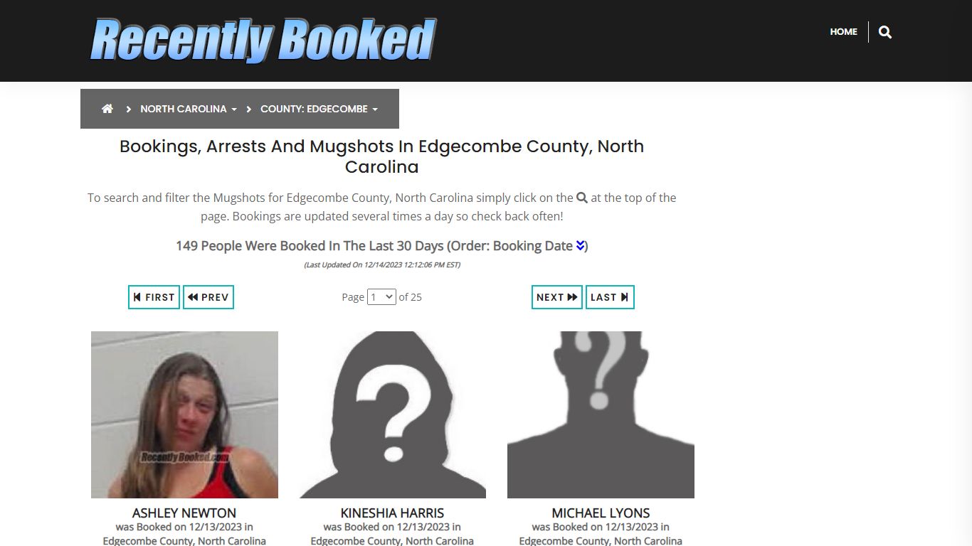 Bookings, Arrests and Mugshots in Edgecombe County, North Carolina